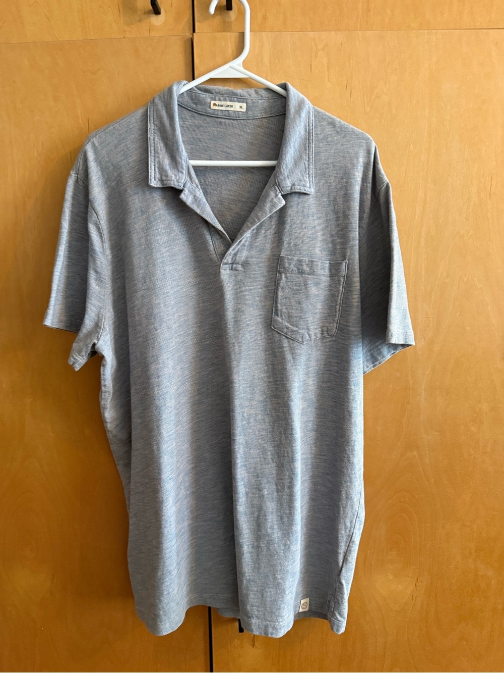 Marine Layer Heather Light Gray Short-Sleeve Polo with Chest Pocket